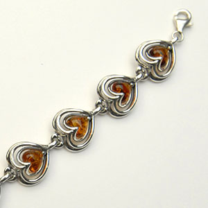 Bracelet coeur - bijou ambre et argent