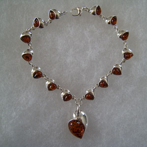 Bracelet coeur - bijou ambre et argent