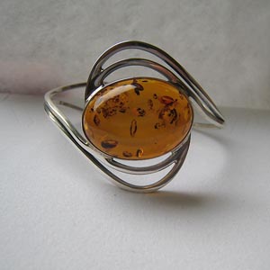 Bracelet unique cabochon - bijou ambre et argent