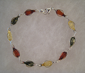 Bracelet Gouttelettes allongées multicolores - bijou ambre et argent
