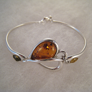 Bracelet gros coeur - bijou ambre et argent