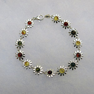 Bracelet marguerite - bijou ambre et argent