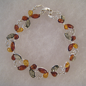 Bracelet papillons multicolores - bijou ambre et argent