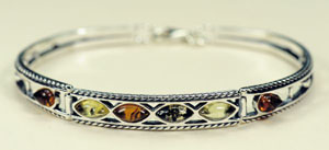 Bracelet rigide pi - bijou ambre et argent