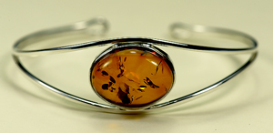 Bracelet rigide fin - bijou ambre et argent