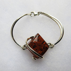 Bracelet rigide Losange  - bijou ambre et argent