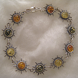 Bracelet soleils multicolores  - bijou ambre et argent