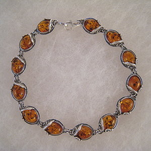 Bracelet style ancien ovale cognac - bijou ambre et argent