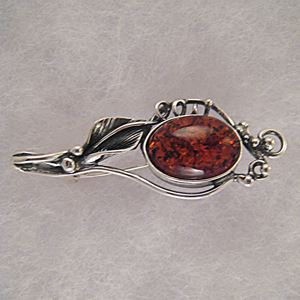 Broche vgtale - bijou ambre et argent