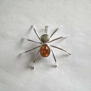 Broche araigne - bijou ambre et argent