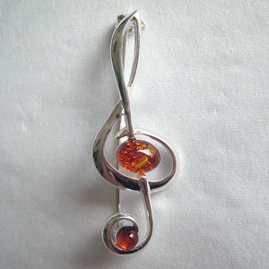 Broche cl� de sol GM - bijou ambre et argent
