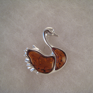 Broche cygne - bijou ambre et argent