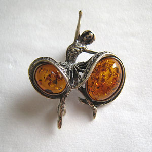 Broche danseuse - bijou ambre et argent