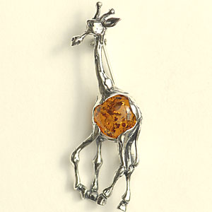 Broche girafe - bijou ambre et argent