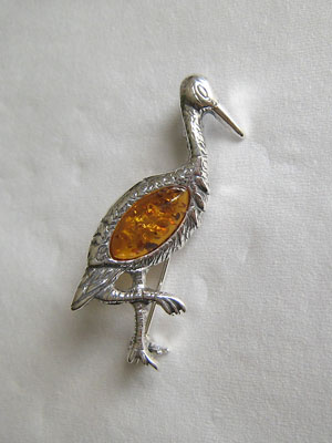 Broche hron - bijou ambre et argent