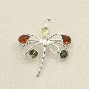 Broche  grandelibellule - bijou ambre et argent