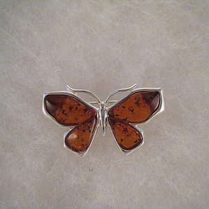 Broche papillon ailes d'ambre - bijou ambre et argent