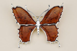 Broche papillon - bijou ambre et argent