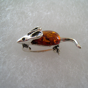 Broche souris - bijou ambre et argent