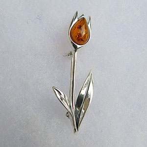 Broche Tulipe Seule  - bijou ambre et argent