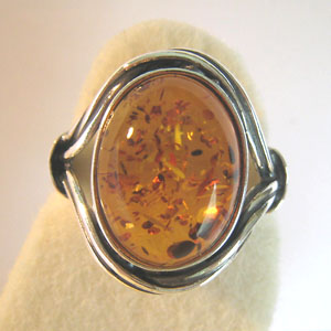  B6   Bague cabochon - bijou ambre et argent