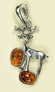 Pendentif Caribou - bijou ambre et argent