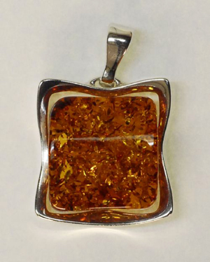 Pendentif unique carr - bijou ambre et argent