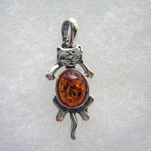 Pendentif chat articul - bijou ambre et argent