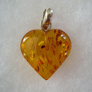 Pendentif gros coeur - bijou ambre et argent