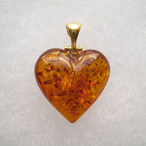 Pendentif  coeur moyen ambre Or - bijou ambre et argent