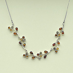 Collier fleurs - bijou ambre et argent