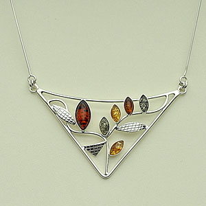 Collier triangle - bijou ambre et argent