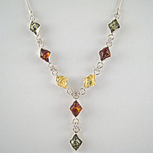 Collier losanges - bijou ambre et argent