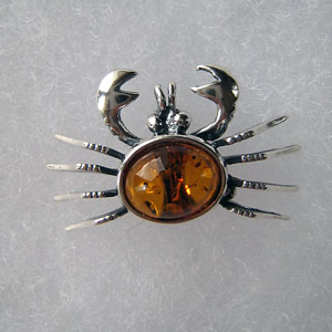 Broche crabe - bijou ambre et argent