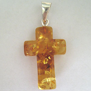 Pendentif Croix En Ambre Véritable De La Baltique Et Argent 925 - Bijou élégant, Pierre Naturelle, Sans Chaîne (Modèle M2000)