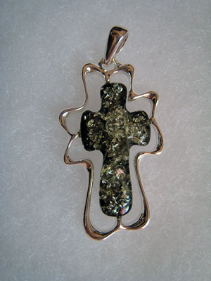 Pendentif croix maxi - bijou ambre et argent