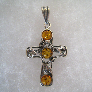 Pendentif croix - bijou ambre et argent