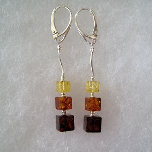 Boucles d'oreilles cube - bijou ambre et argent