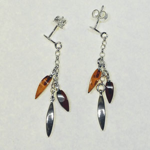 Boucles  d'oreilles pi - bijou ambre et argent