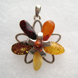 Pendentif   unique fleur mode - bijou ambre et argent