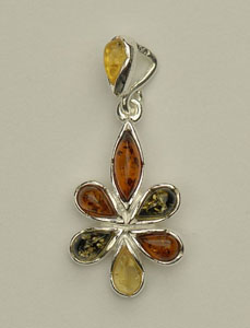 Pendentif fleur - bijou ambre et argent