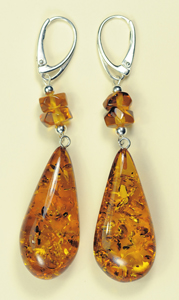 Boucles d'oreilles gouttes - bijou ambre et argent