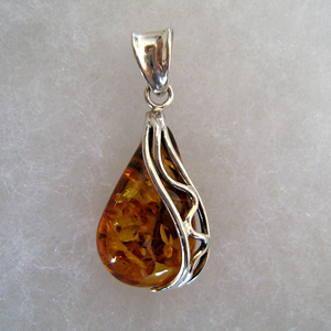 Pendentif goutte argent - bijou ambre et argent