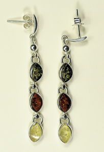 Boucles d'oreilles trio ovale - bijou ambre et argent