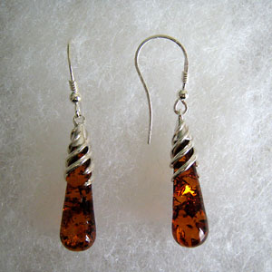 Boucles d'oreilles gouttes torsade - bijou ambre et argent