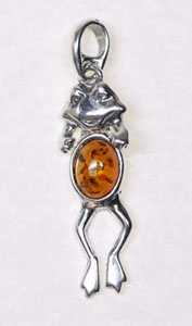 Grenouille articule - bijou ambre et argent