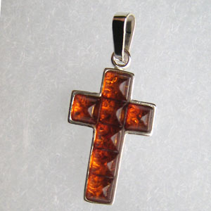 Pendentif croix duo - bijou ambre et argent