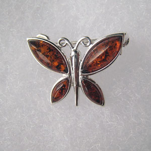 Broche mini papillon - bijou ambre et argent