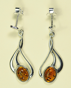 Boucles d'oreilles petit ovale - bijou ambre et argent