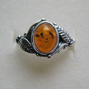 B24   Bague style ancien feuilles ovale - bijou ambre et argent